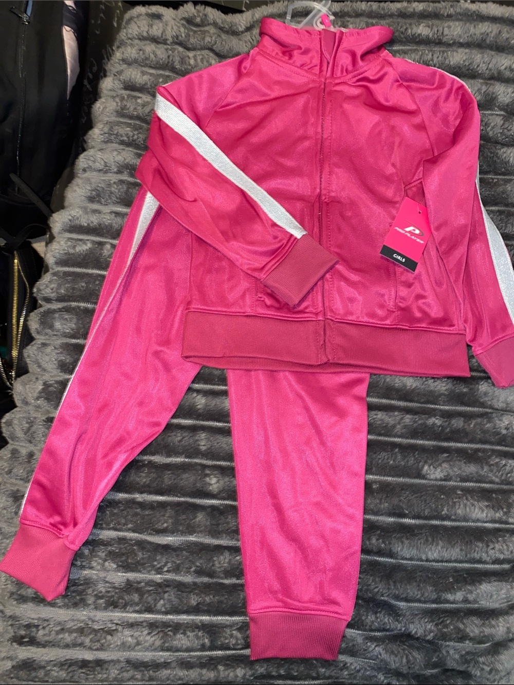 Pro Player Pink Girls' Track Jacket and Pants Set with White Stripe